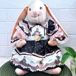 Vintage Daisy Kingdom Easter Bunny Plush Cottagecore Rabbit Pink Black Dress